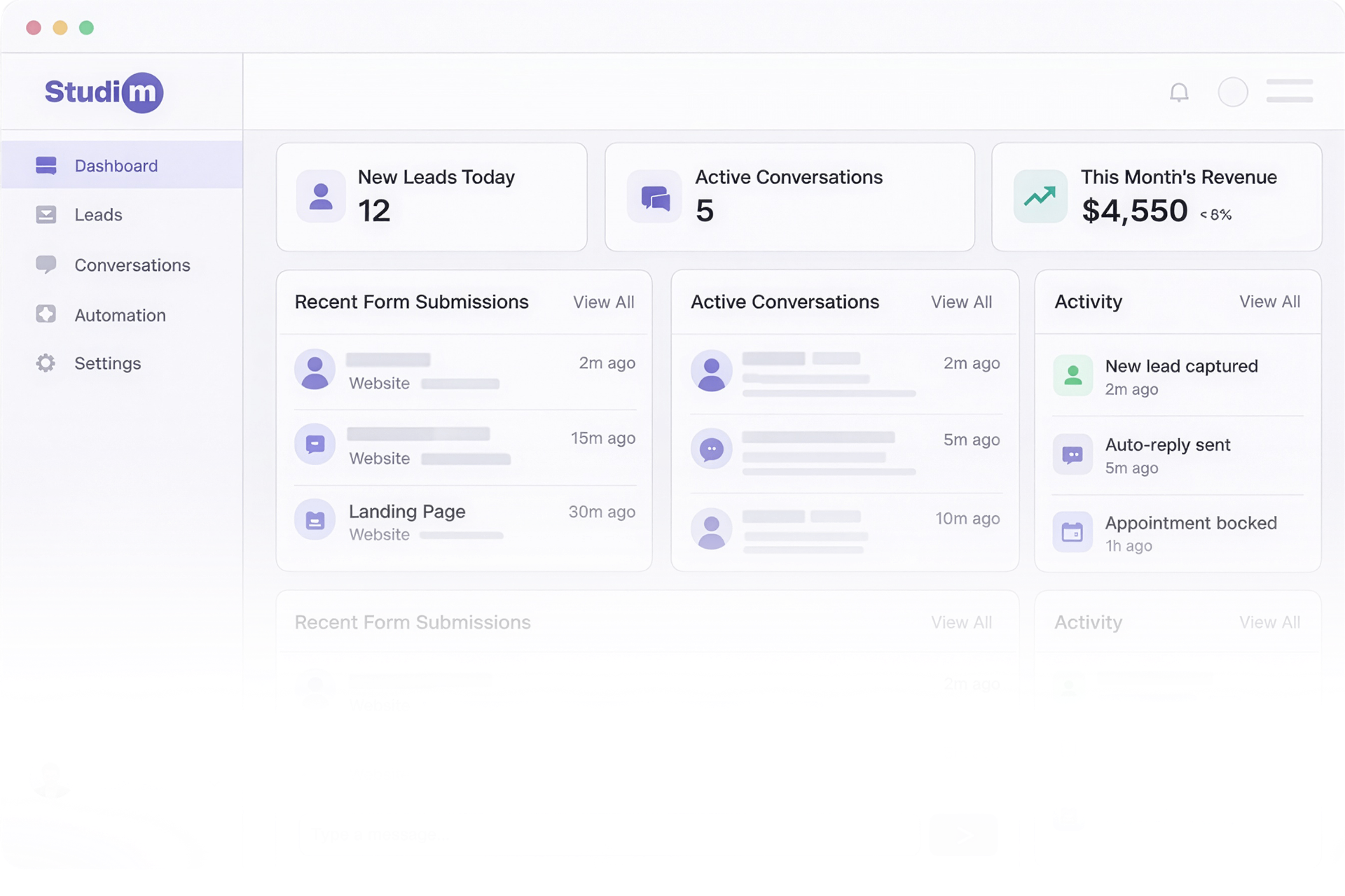 StudioM Dashboard Preview